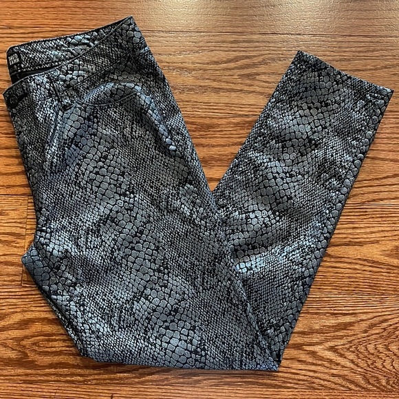 DAVID KAHN metallic snake print ankle jean stretch straight cut silver black 30w - Picture 1 of 13
